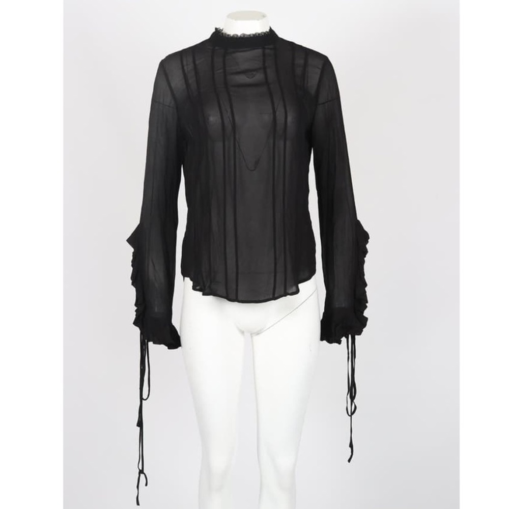 Preen Line Sheer Ruffle Top in Black Size Medium